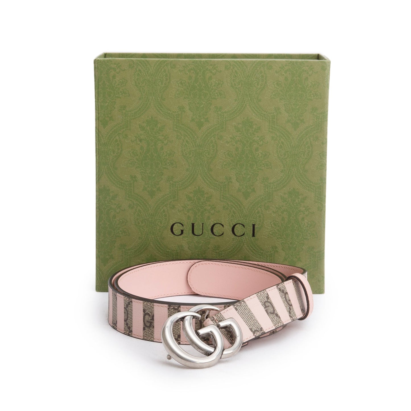Gucci GG Supreme Pink Stripe Canvas GG Marmont Belt 100 40