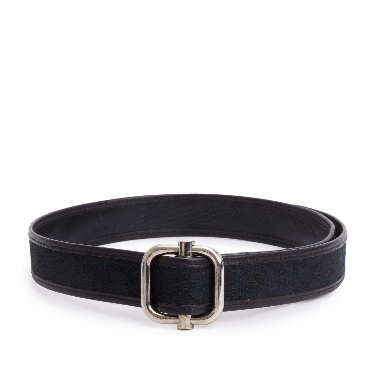 Gucci Black GG Canvas Black Calfskin Leather Belt 95 38
