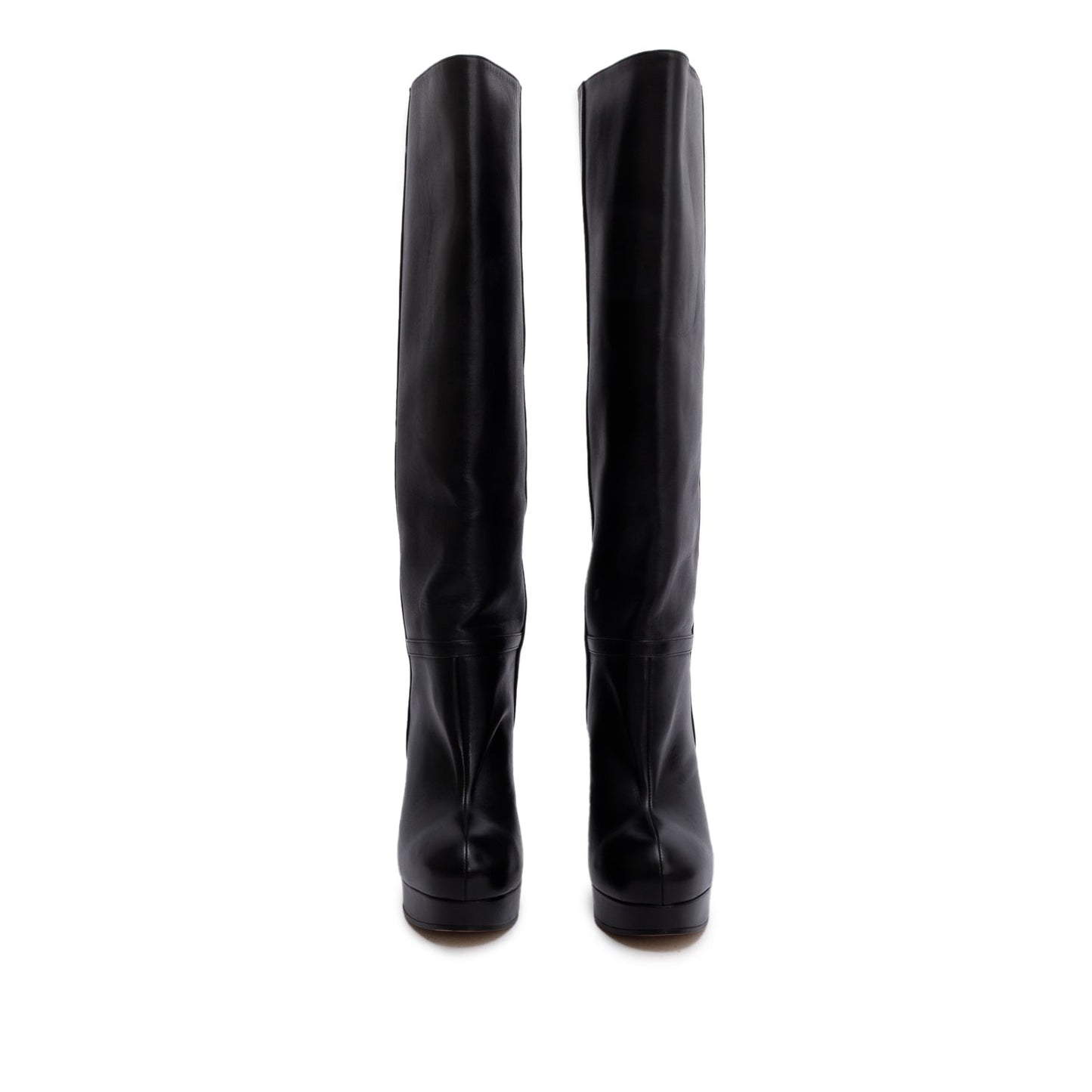 Gucci Black Leather Charlotte Knee-High Heeled Boots, Size 37.5