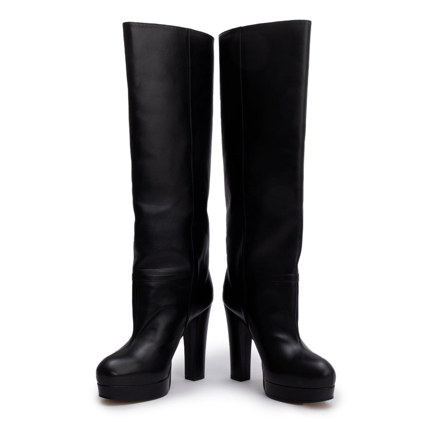 Gucci Black Leather Charlotte Knee-High Heeled Boots, Size 37.5