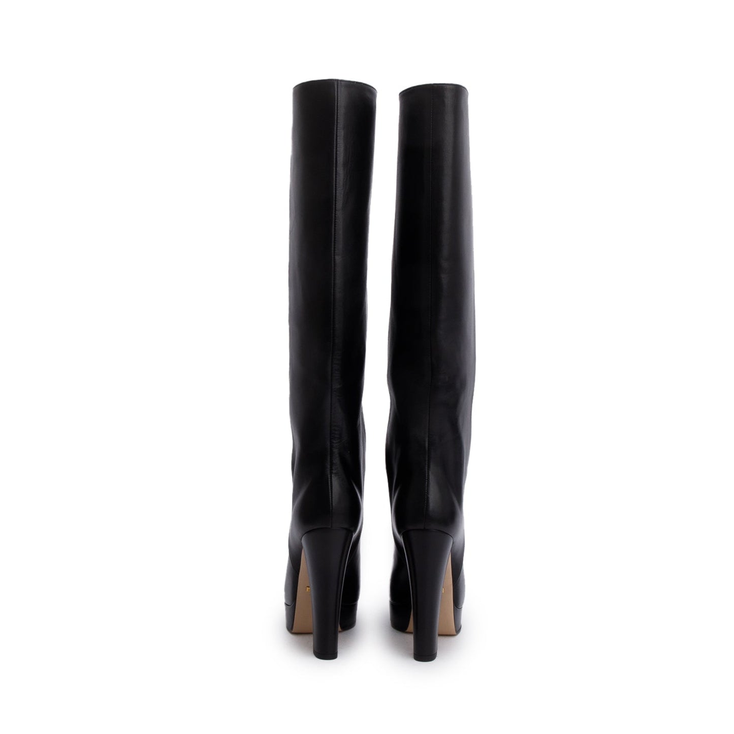 Gucci Black Leather Charlotte Knee-High Heeled Boots, Size 37.5
