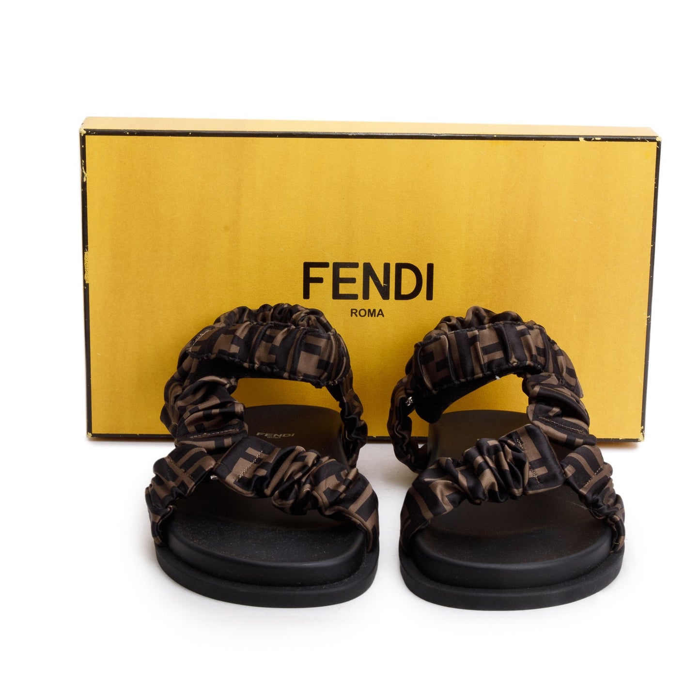 Fendi Brown FF Zucca Satin Fendi Feel Sandals, Size 40