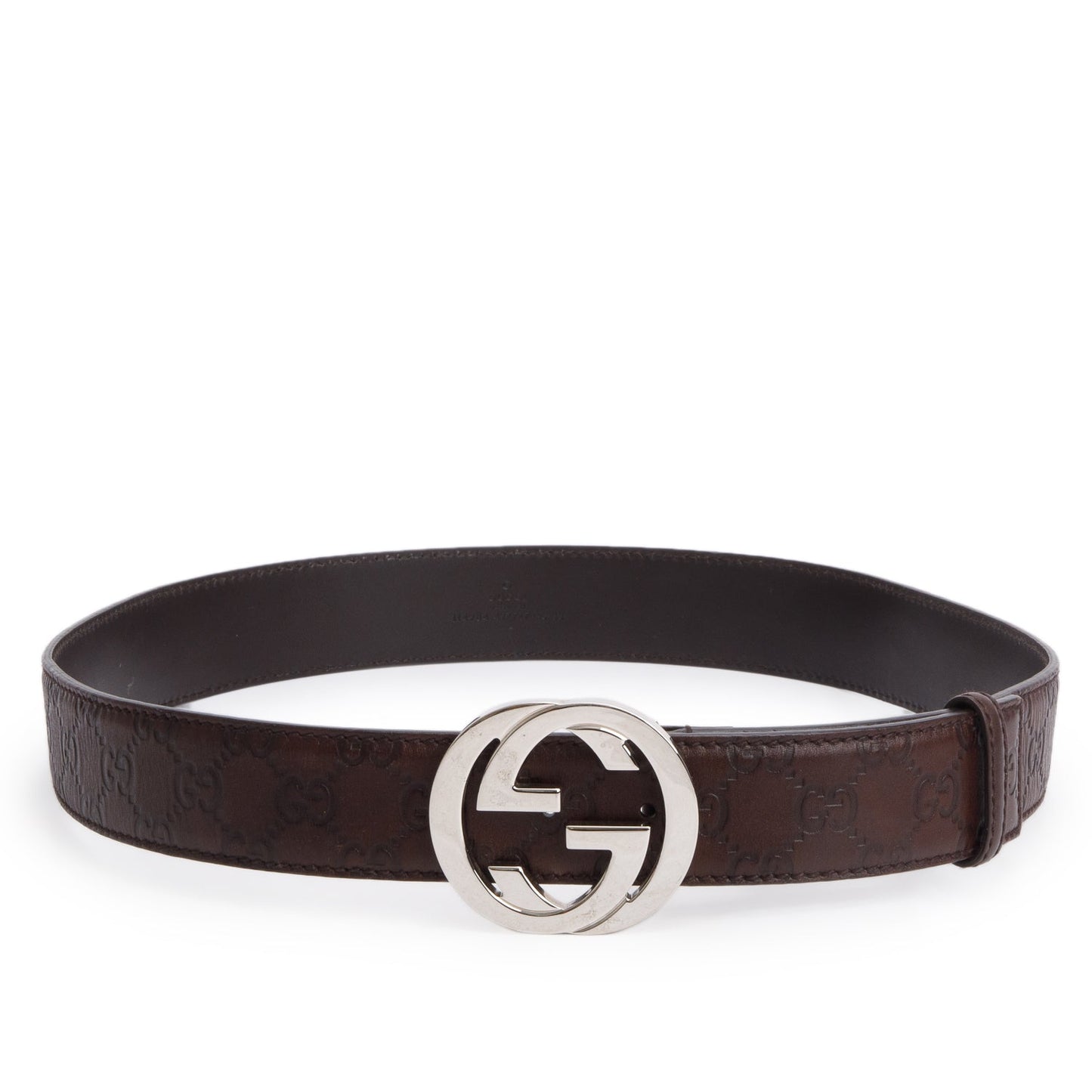 Gucci Brown Guccisima Embossed Leather Signature Interlocking G Belt 95 38