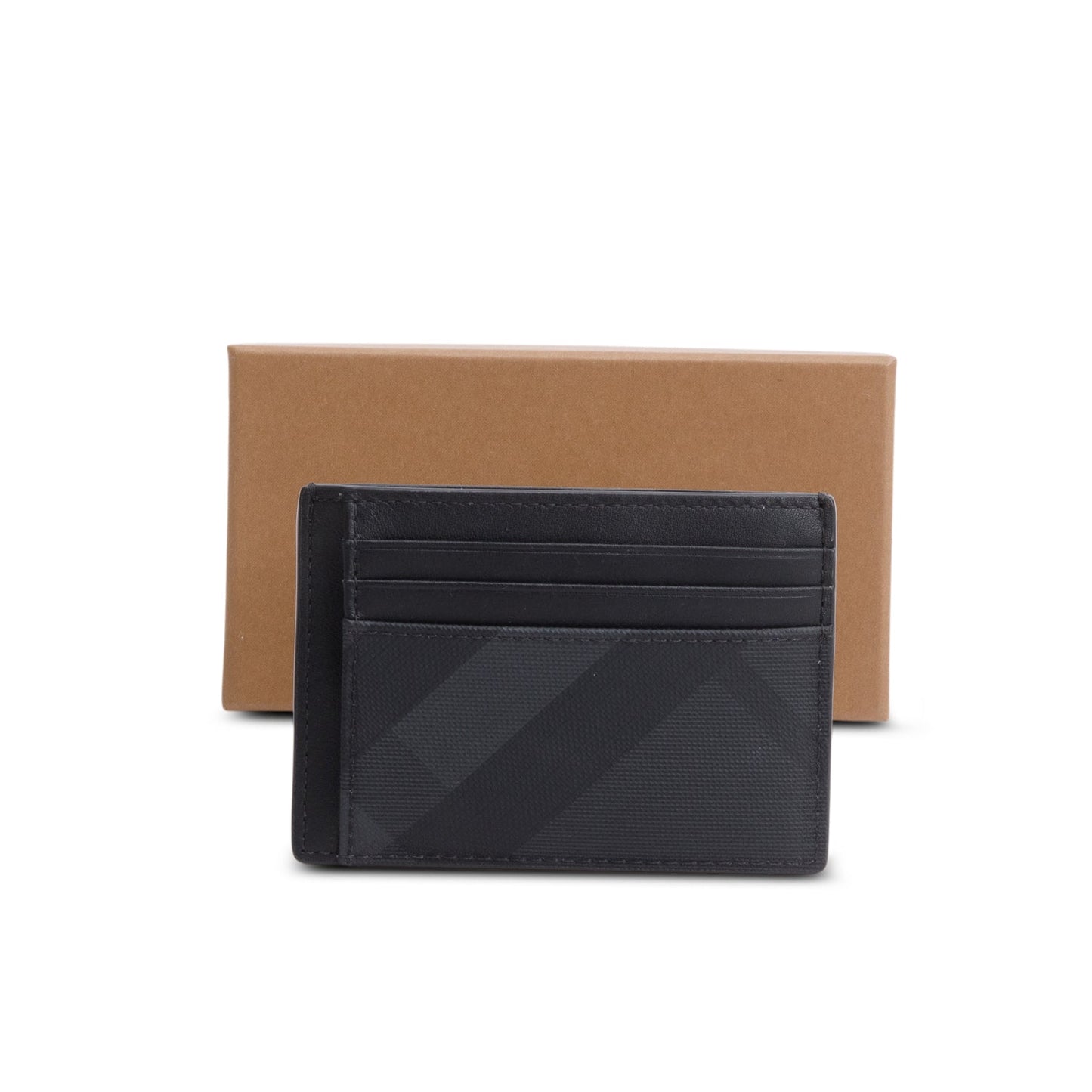 Burberry Black Leather Chase London Check Card Case