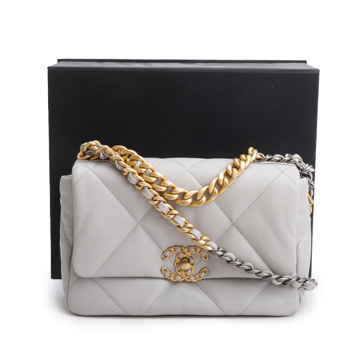Chanel Grey Lambskin Leather Medium 19 Flap Bag