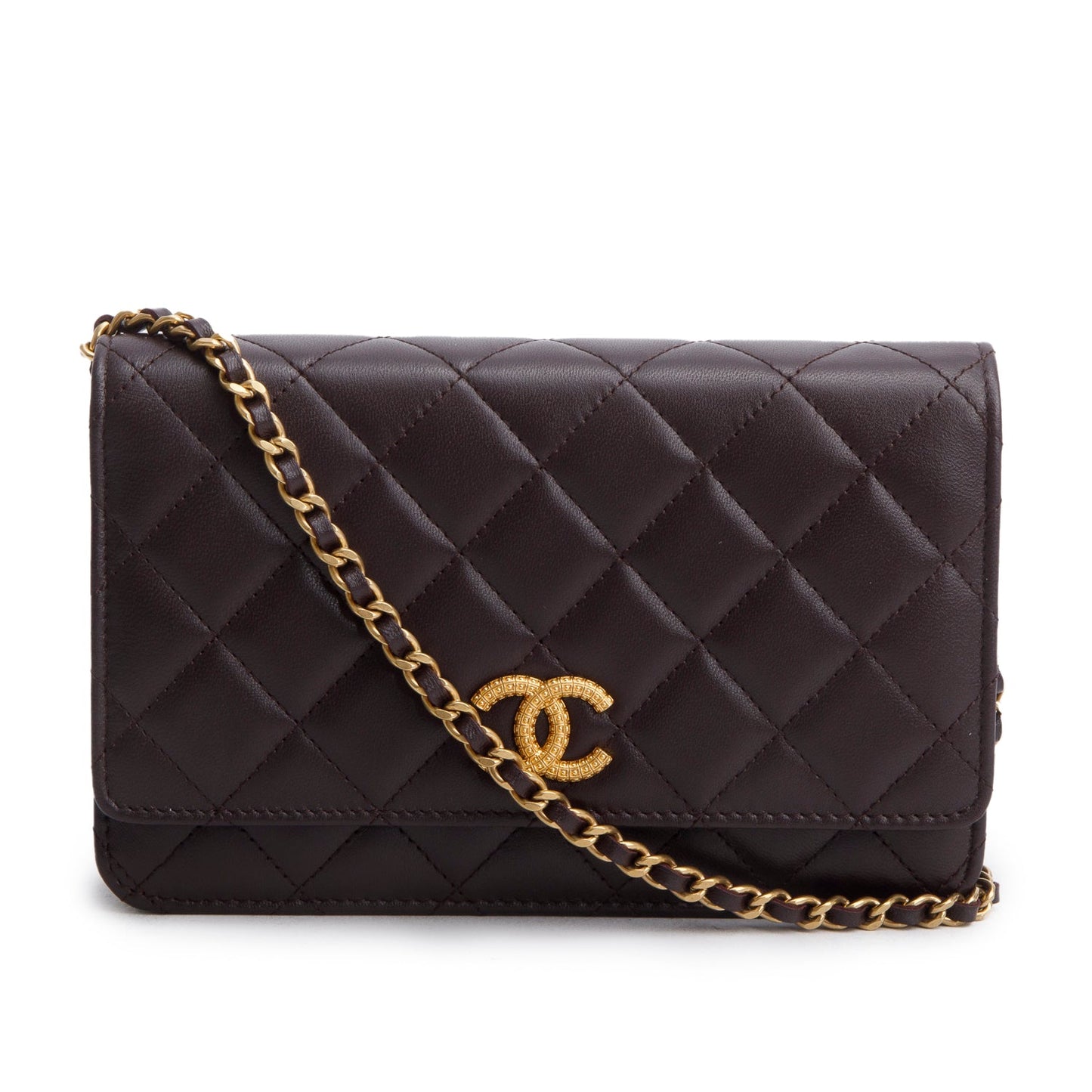 Chanel Burgundy Lambskin Quilted CC Logo Wallet on Chain