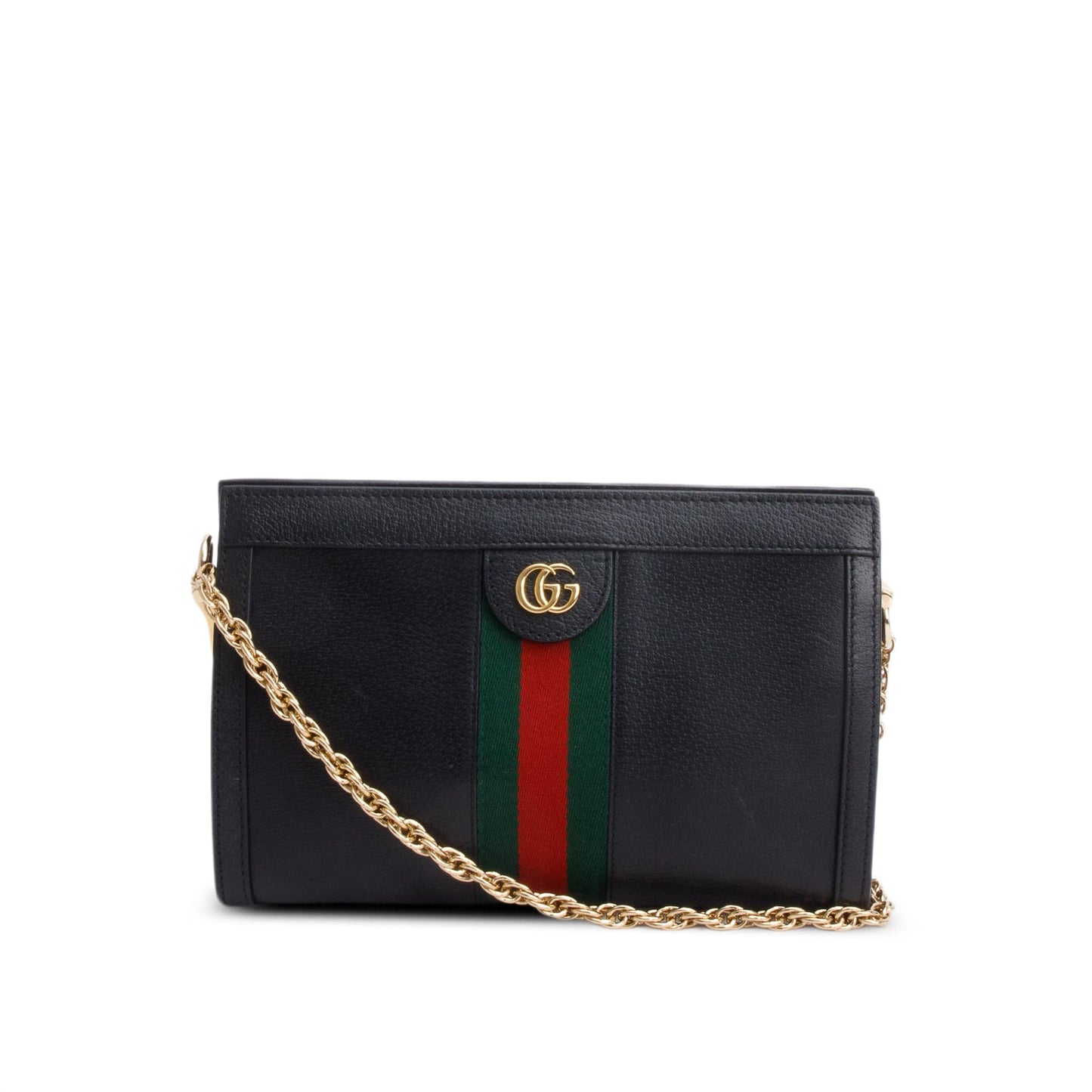 Gucci Black Textured Calfskin Web Medium Ophidia Chain Shoulder Bag