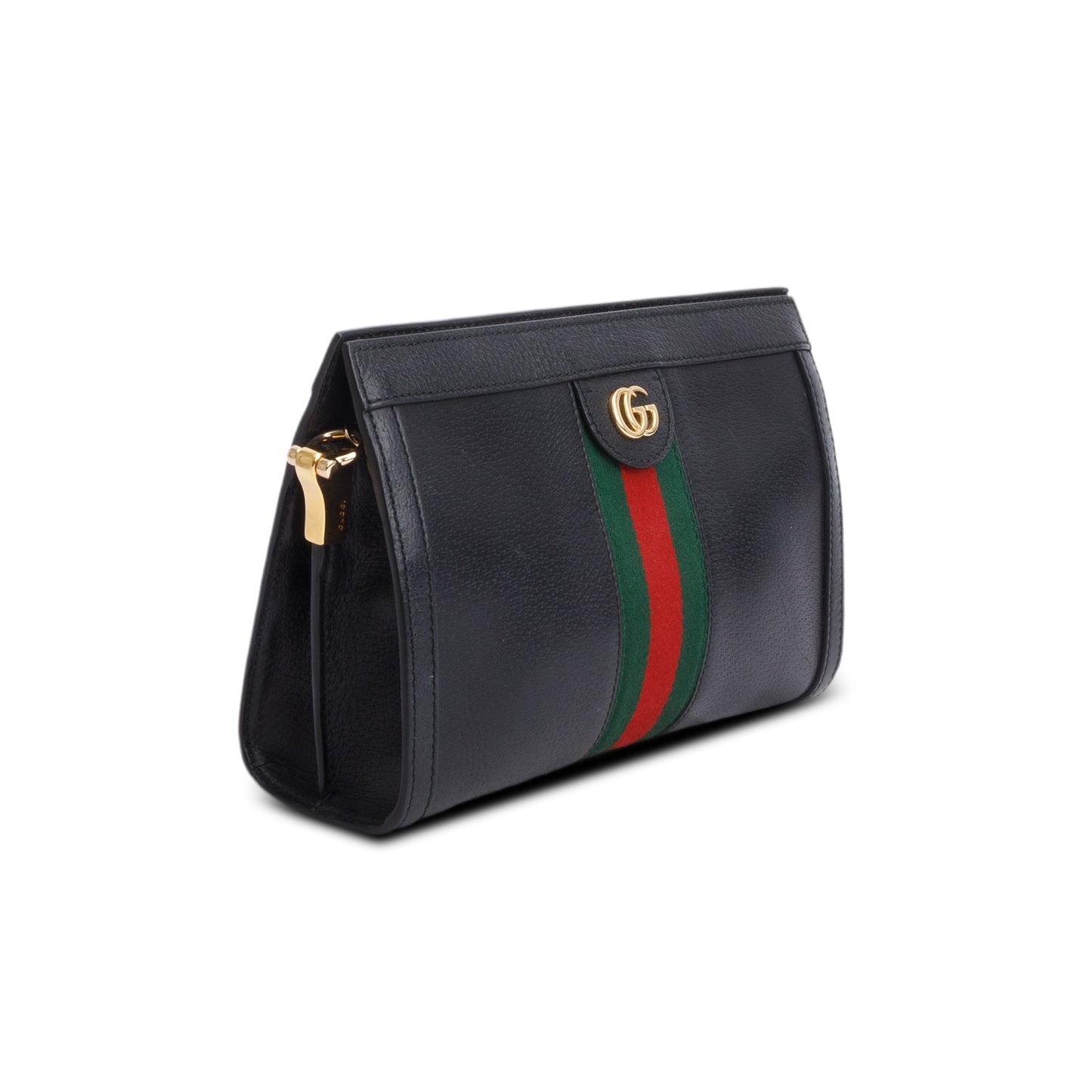 Gucci Black Textured Calfskin Web Medium Ophidia Chain Shoulder Bag