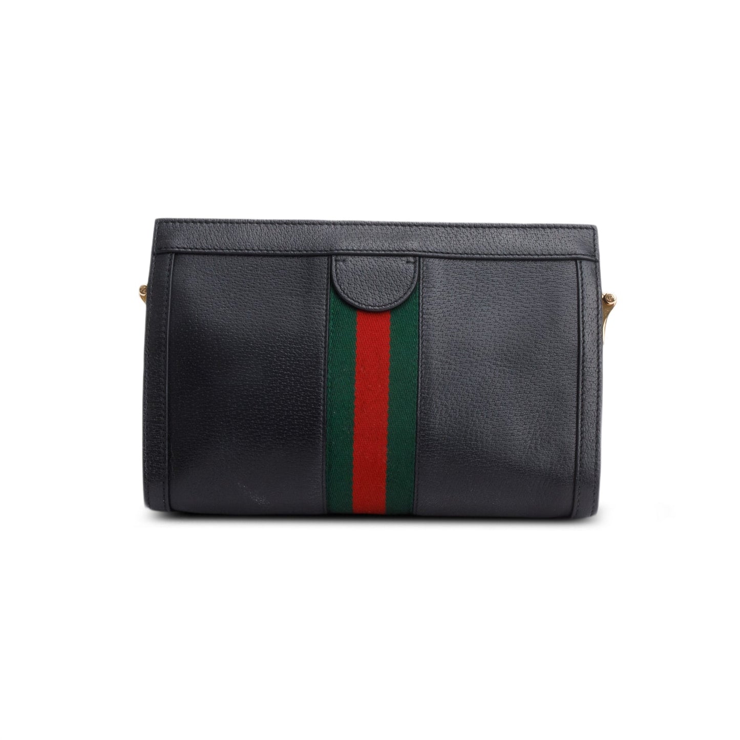 Gucci Black Textured Calfskin Web Medium Ophidia Chain Shoulder Bag
