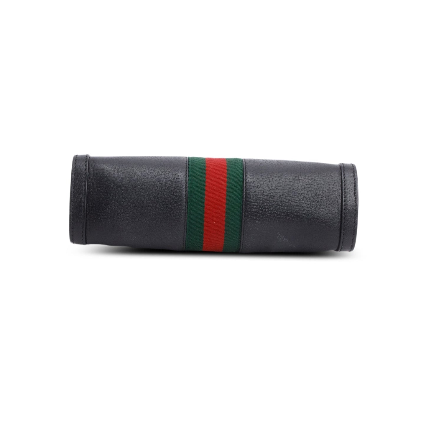 Gucci Black Textured Calfskin Web Medium Ophidia Chain Shoulder Bag