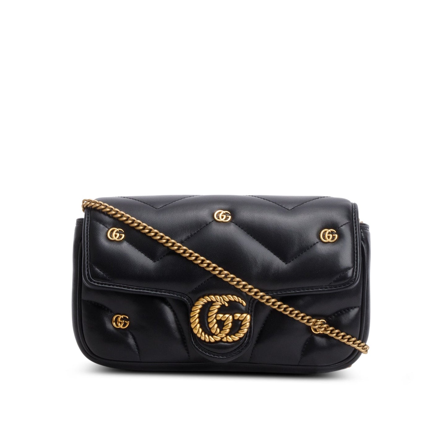 Gucci Black Calfskin Matelasse GG Marmont Shoulder Bag