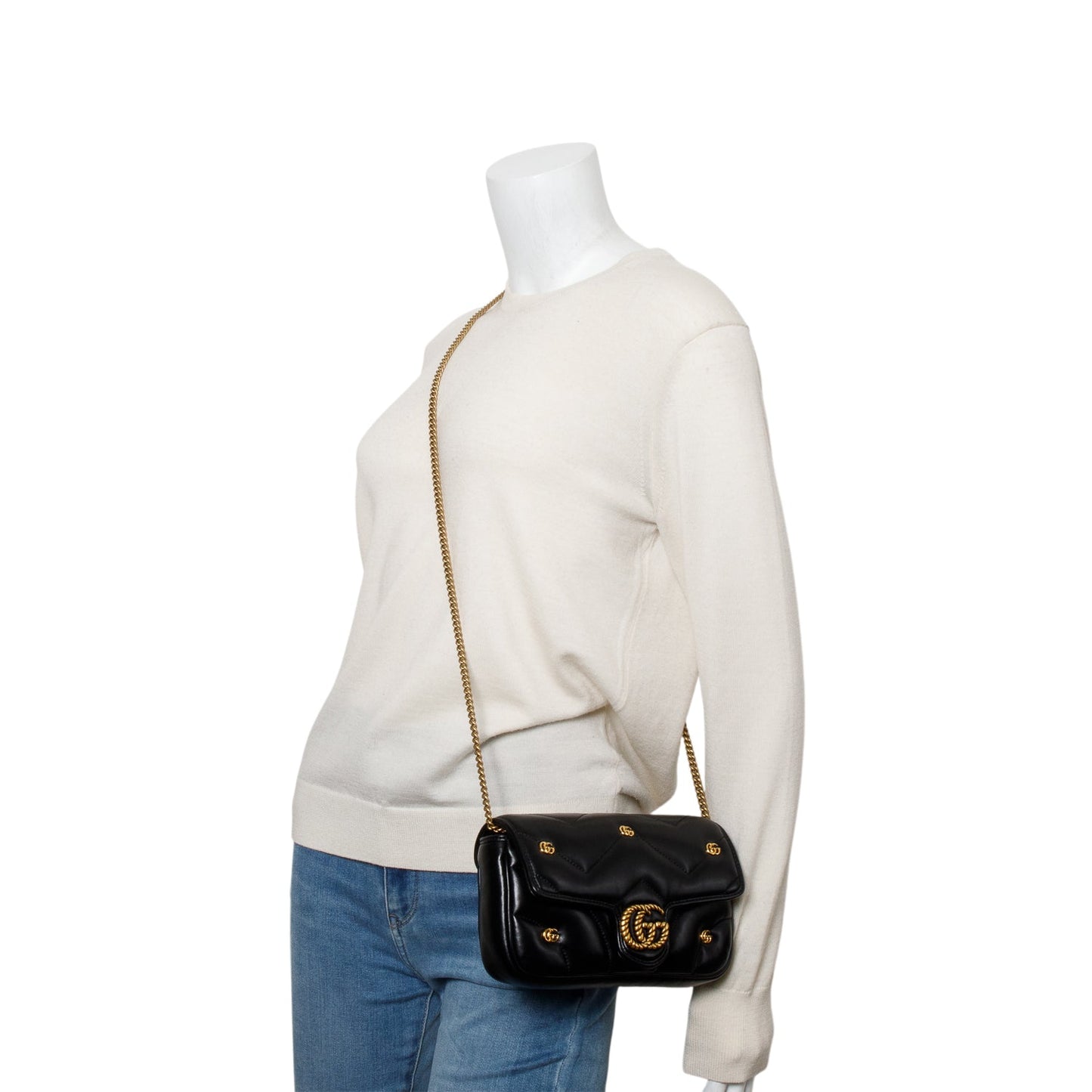 Gucci Black Calfskin Matelasse GG Marmont Shoulder Bag