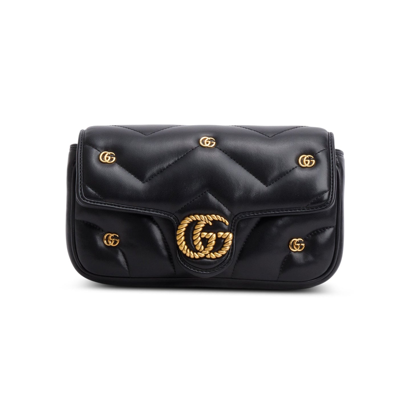 Gucci Black Calfskin Matelasse GG Marmont Shoulder Bag