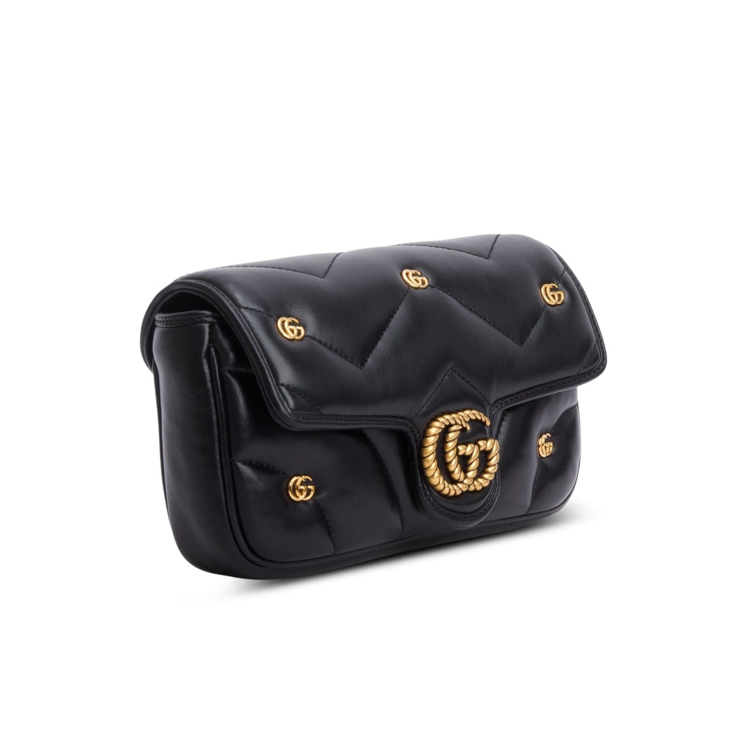 Gucci Black Calfskin Matelasse GG Marmont Shoulder Bag