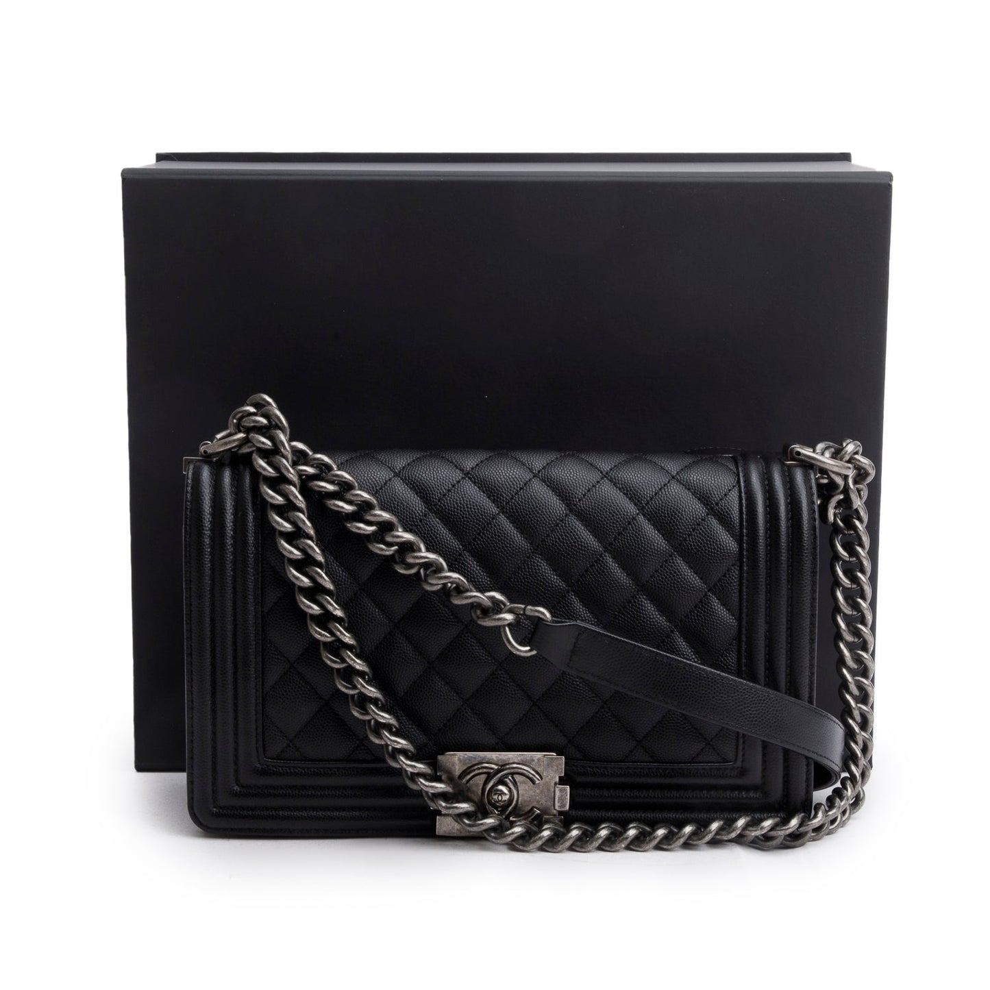 Chanel 2023 Black Caviar Quilted Medium Boy Flap Bag
