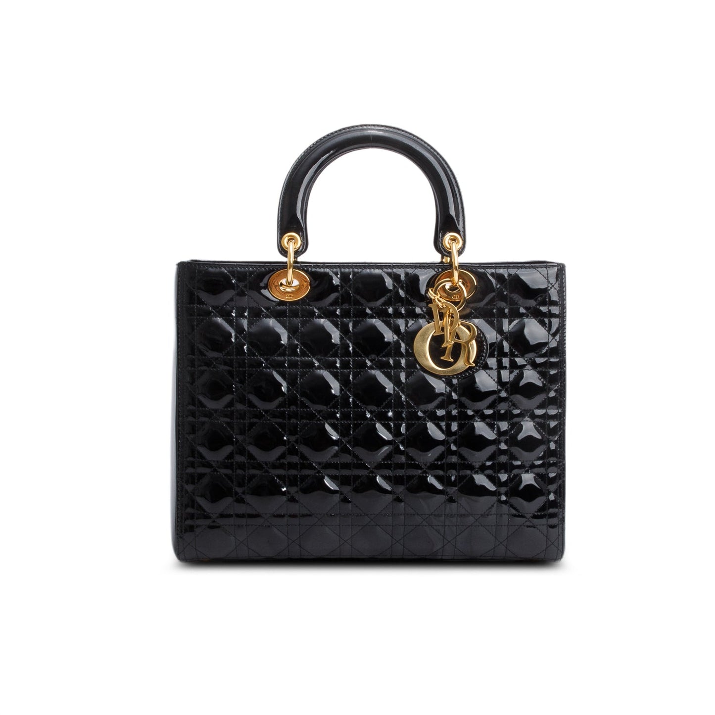 Christian Dior Black Cannage Patent Leather Large Lady Dior