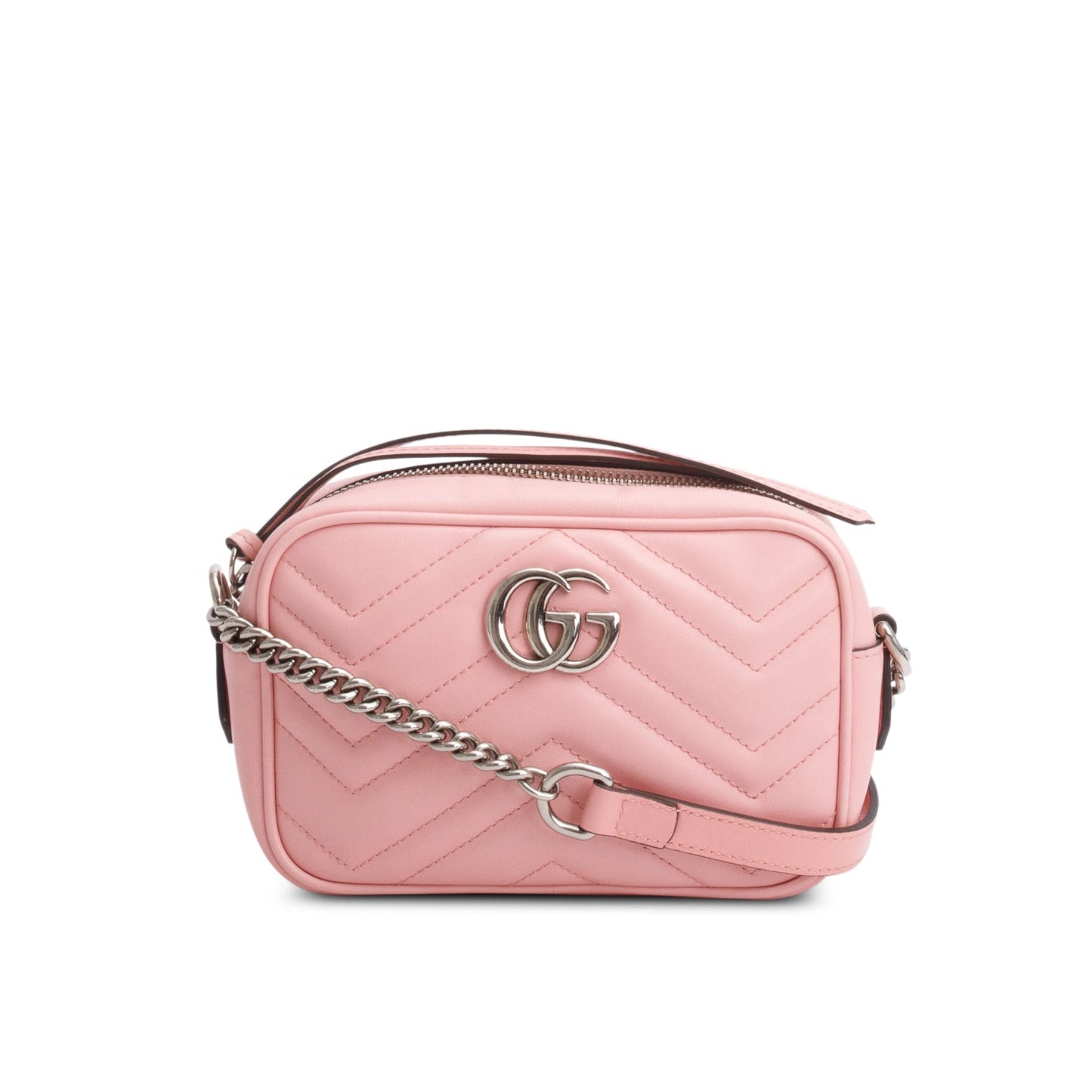 Gucci Pink Calfskin Matelasse Mini GG Marmont Camera Bag