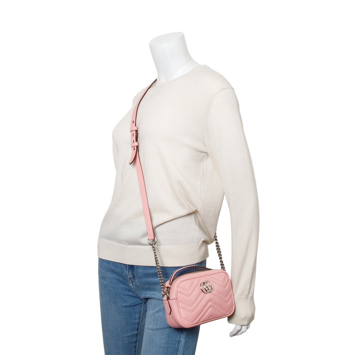 Gucci Pink Calfskin Matelasse Mini GG Marmont Camera Bag