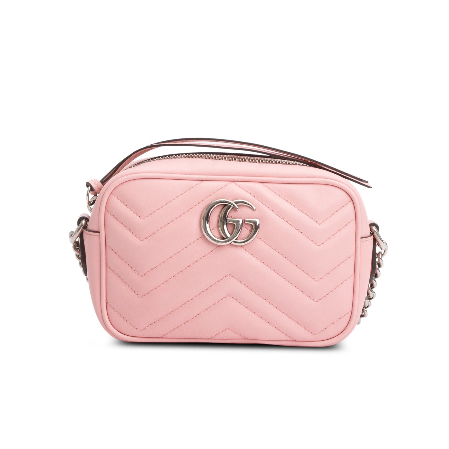 Gucci Pink Calfskin Matelasse Mini GG Marmont Camera Bag