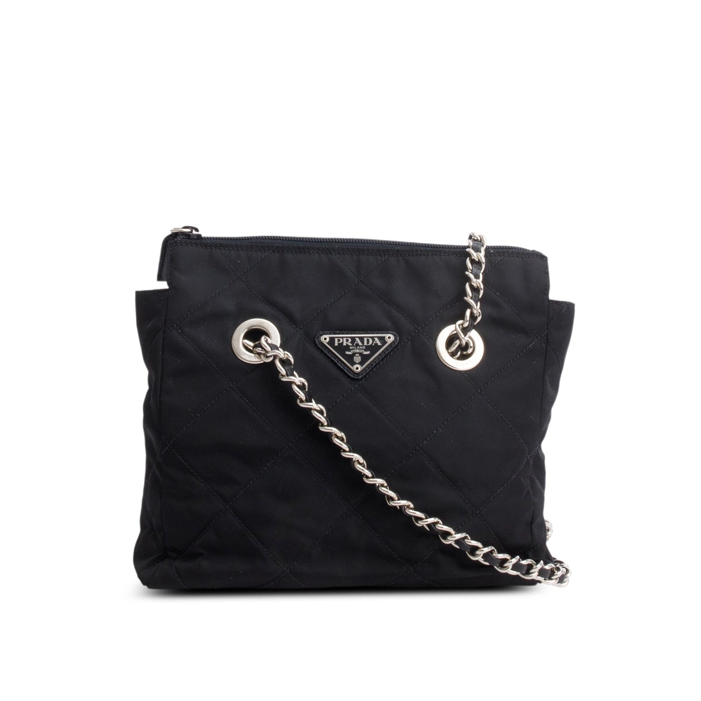 Prada Black Tessuto Nylon Quilted Chain Tote