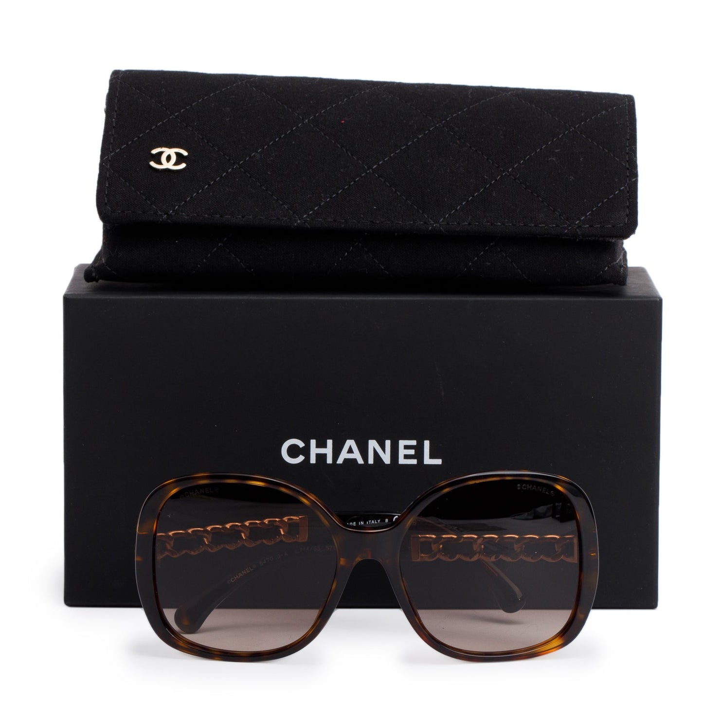 Chanel 5470QA Havana Lambskin Acetate Chain Square Sunglasses