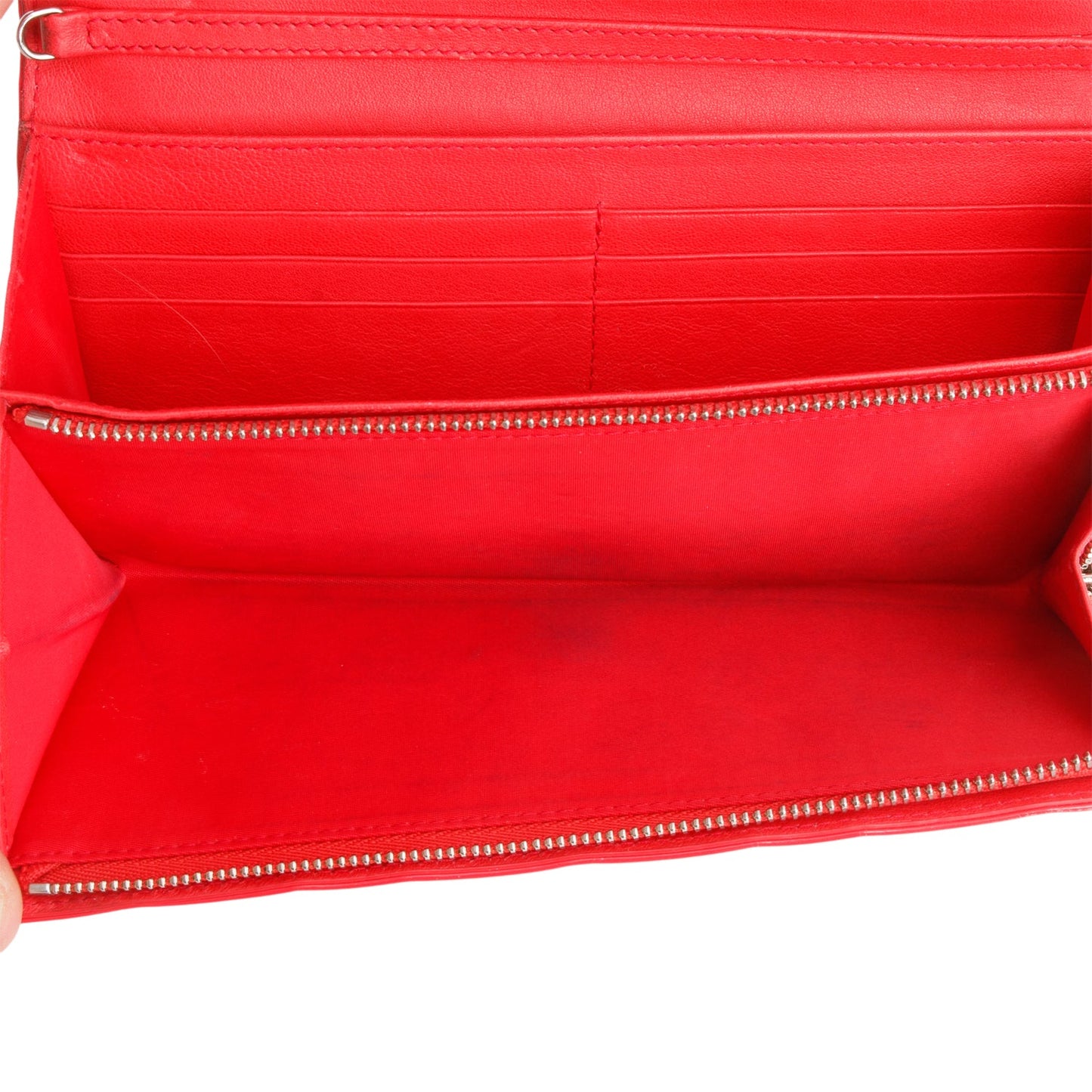 Christian Dior Red Patent Cannage Leather Lady Dior Rendezvous Wallet on Chain