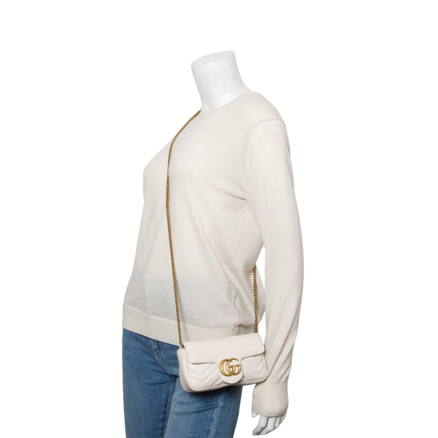 Gucci White GG Marmont Matelasse Leather Mini Shoulder Bag