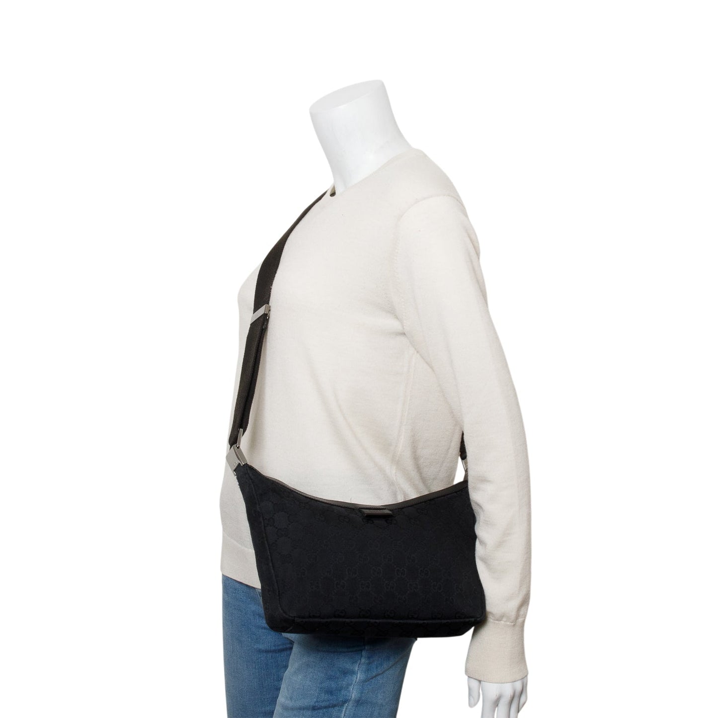 Gucci Black Monogram Medium Half Hobo Bag