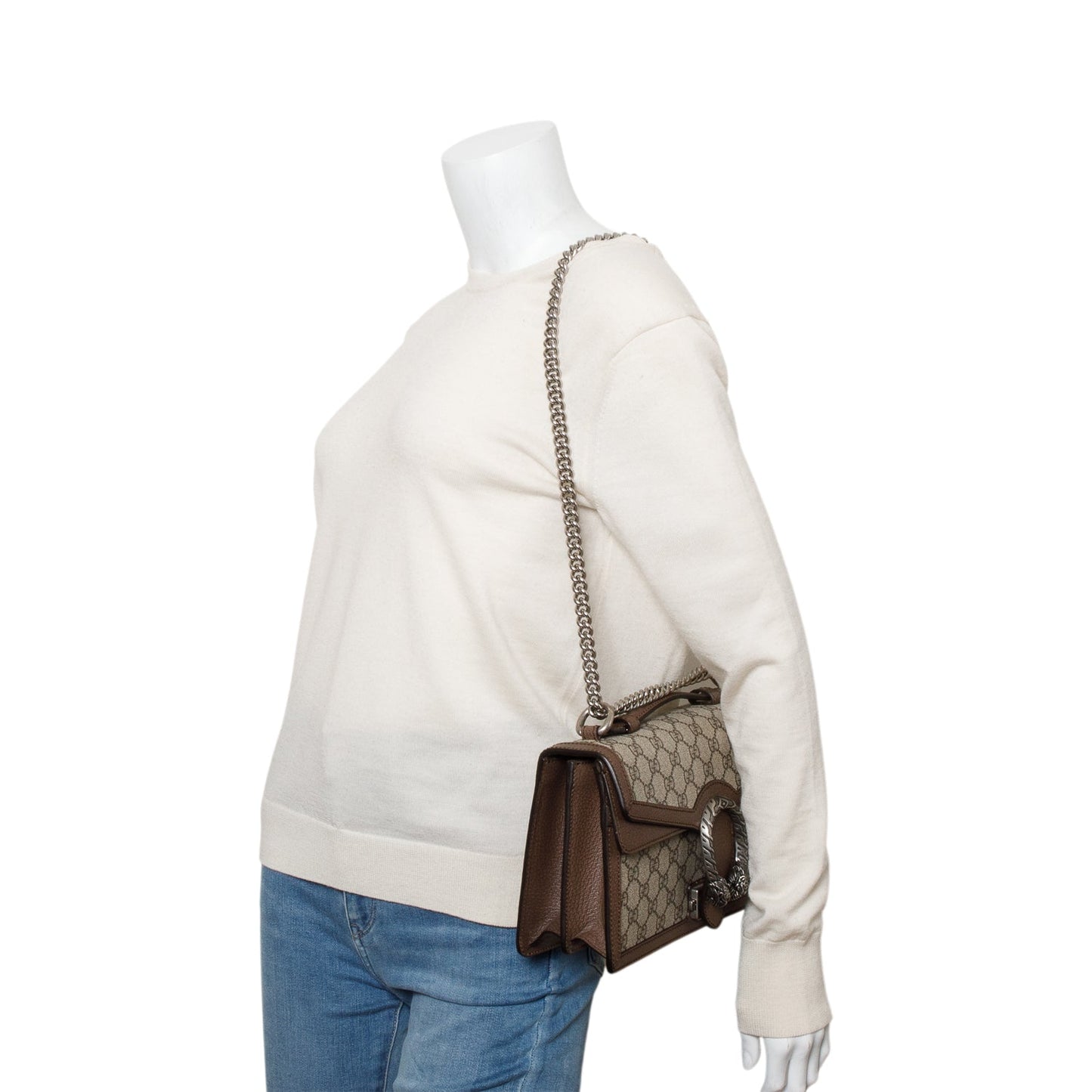 Gucci GG Supreme Monogram Textured Dollar Calfskin Top Handle Dionysus Bag