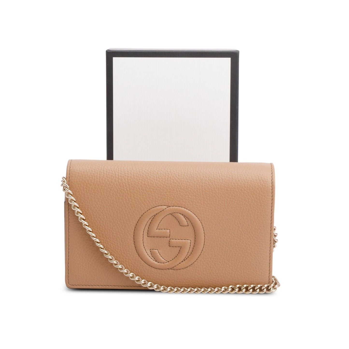 Gucci Brown Pebbled Calfskin Soho Wallet on Chain
