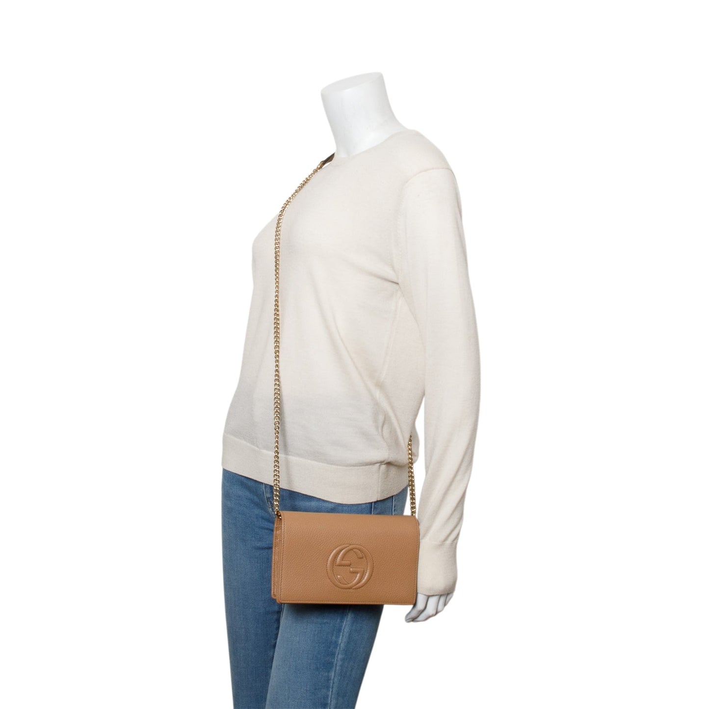 Gucci Brown Pebbled Calfskin Soho Wallet on Chain