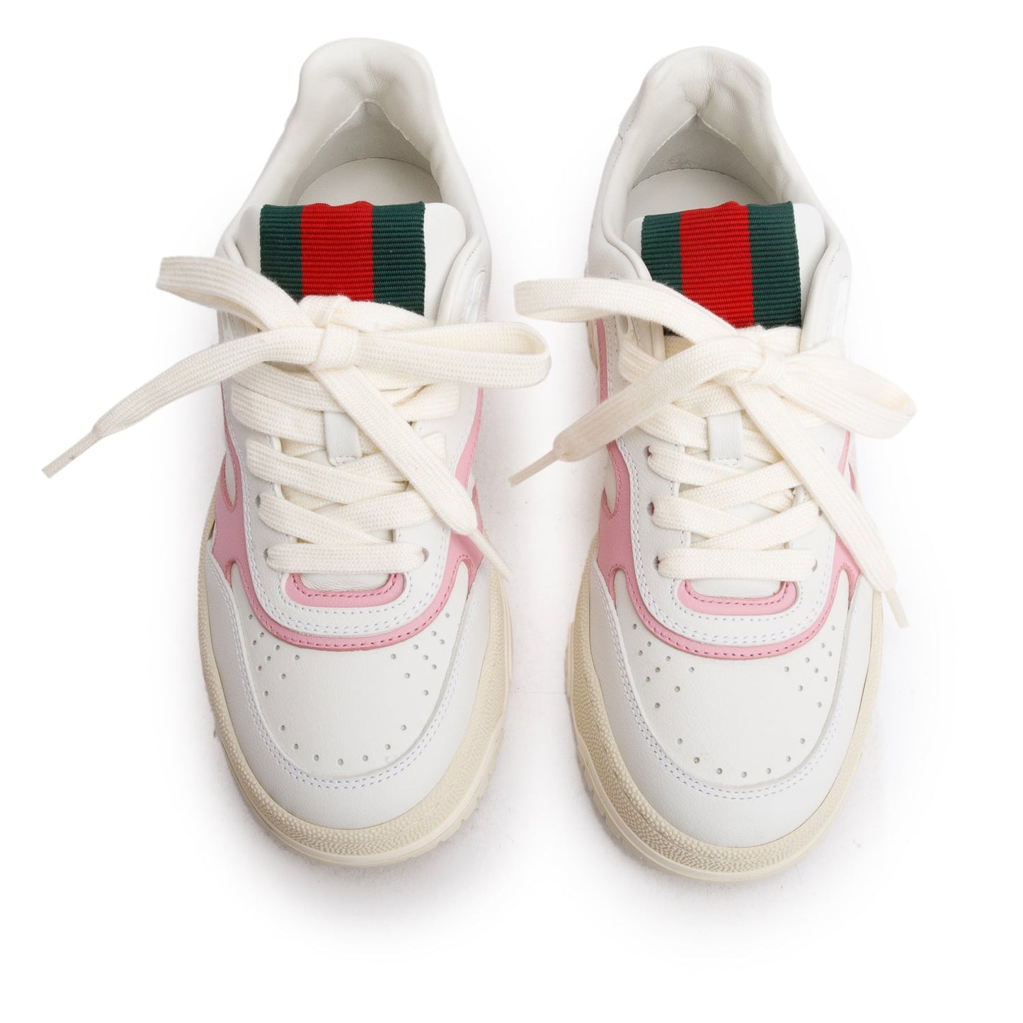 Gucci White Pink Leather Re-Web Sneakers, Size 35