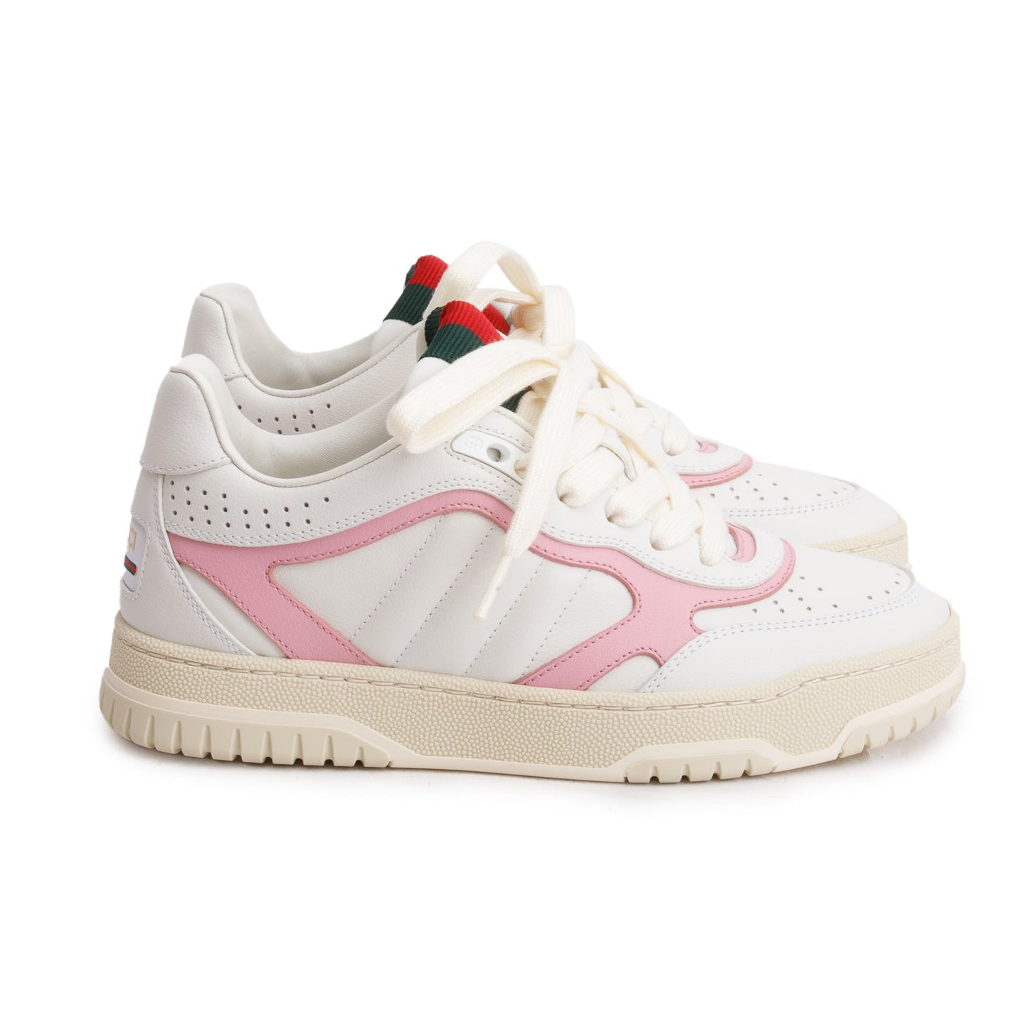 Gucci White Pink Leather Re-Web Sneakers, Size 35