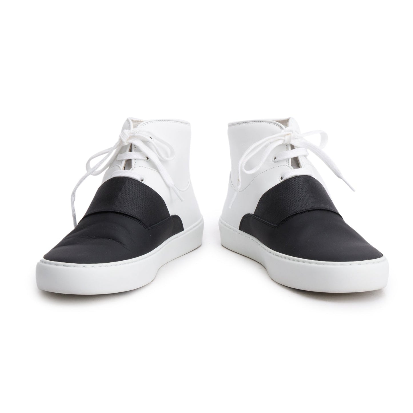 Chanel Black/White Lambskin Leather Interlocking CC Logo High Top Sneakers, Size 37