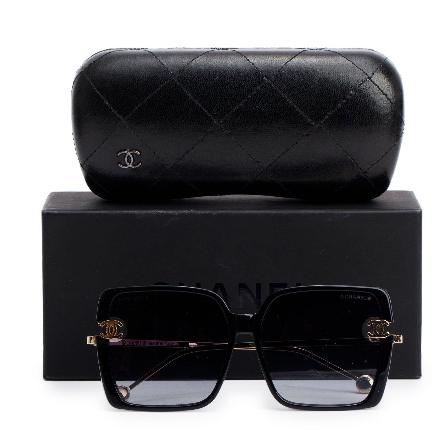 Chanel CH1059 Black Acetate Interlocking CC Logo Square Sunglasses
