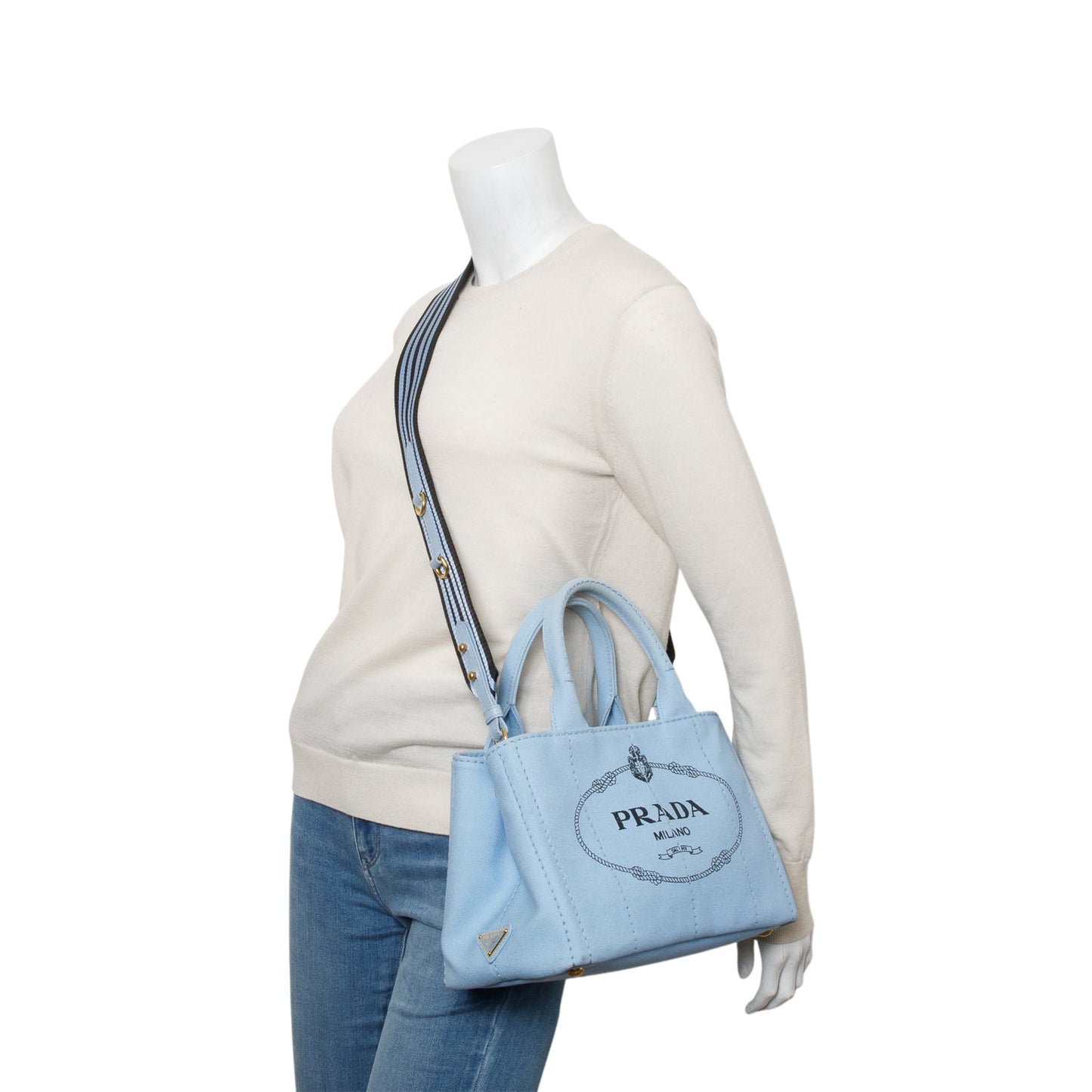 Prada Blue Canvas Small Canapa Logo Tote