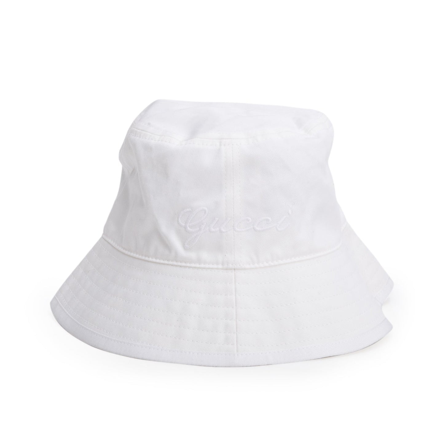 Gucci White Cotton Logo Cabris Bucket Hat, Size S 57