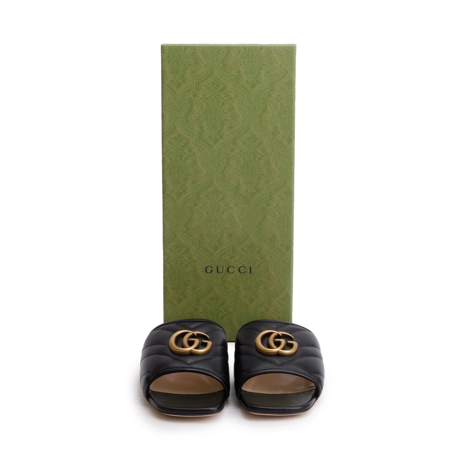 Gucci Black Nappa Charlotte GG Marmont Double G Logo Sandals, Size 34.5