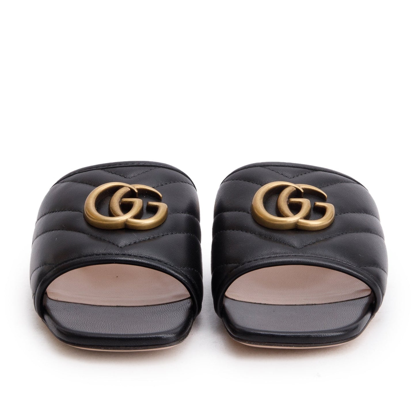 Gucci Black Nappa Charlotte GG Marmont Double G Logo Sandals, Size 34.5