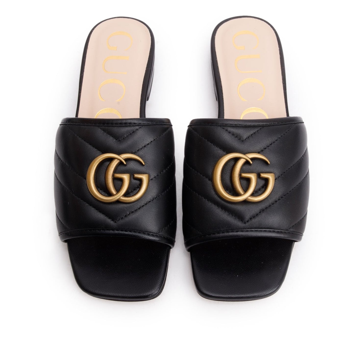 Gucci Black Nappa Charlotte GG Marmont Double G Logo Sandals, Size 34.5