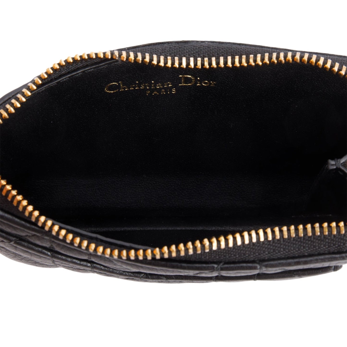 Christian Dior 2023 Black Supple Calfskin Cannage Lady Dior Cosmos Zipped Card Holder