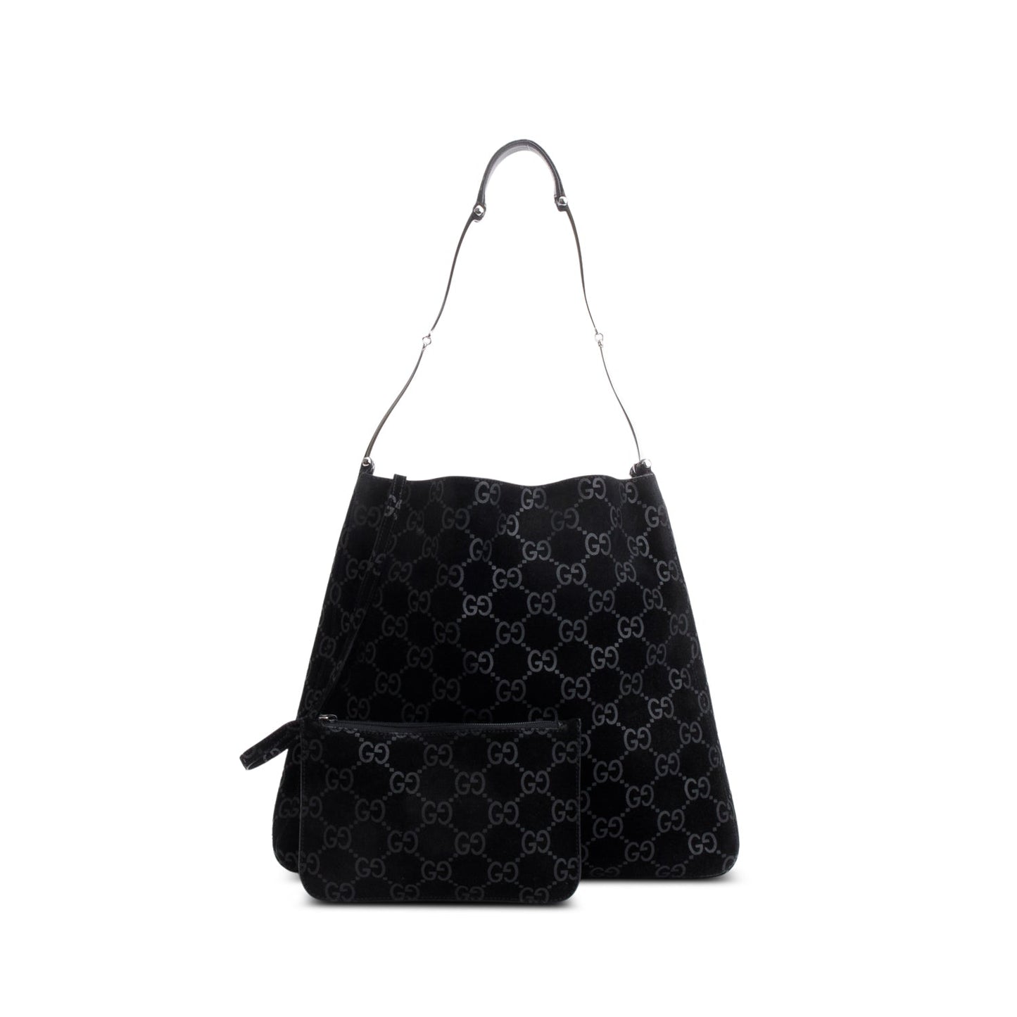 Gucci Black Suede GG Monogram Horsebit Shoulder Bag