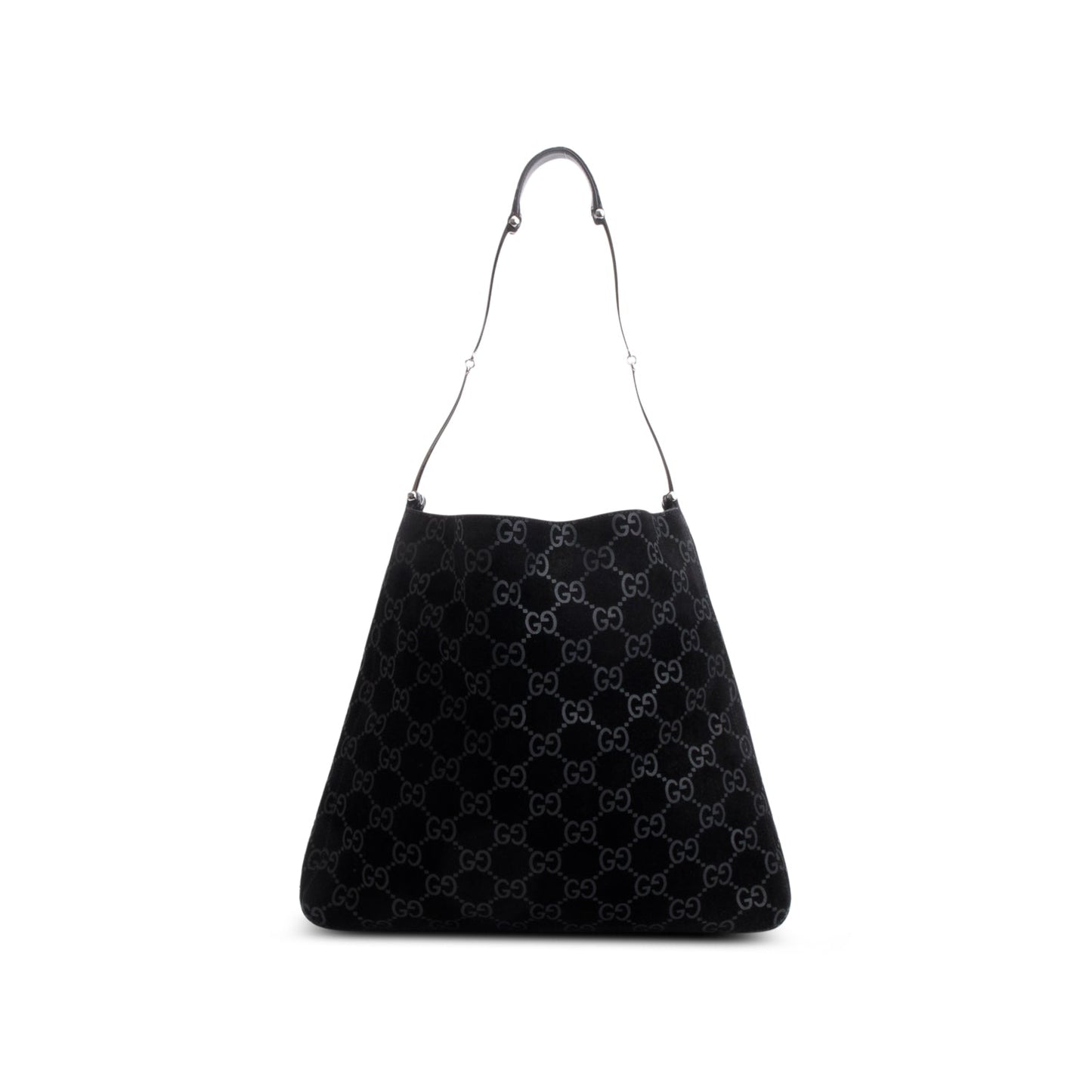 Gucci Black Suede GG Monogram Horsebit Shoulder Bag