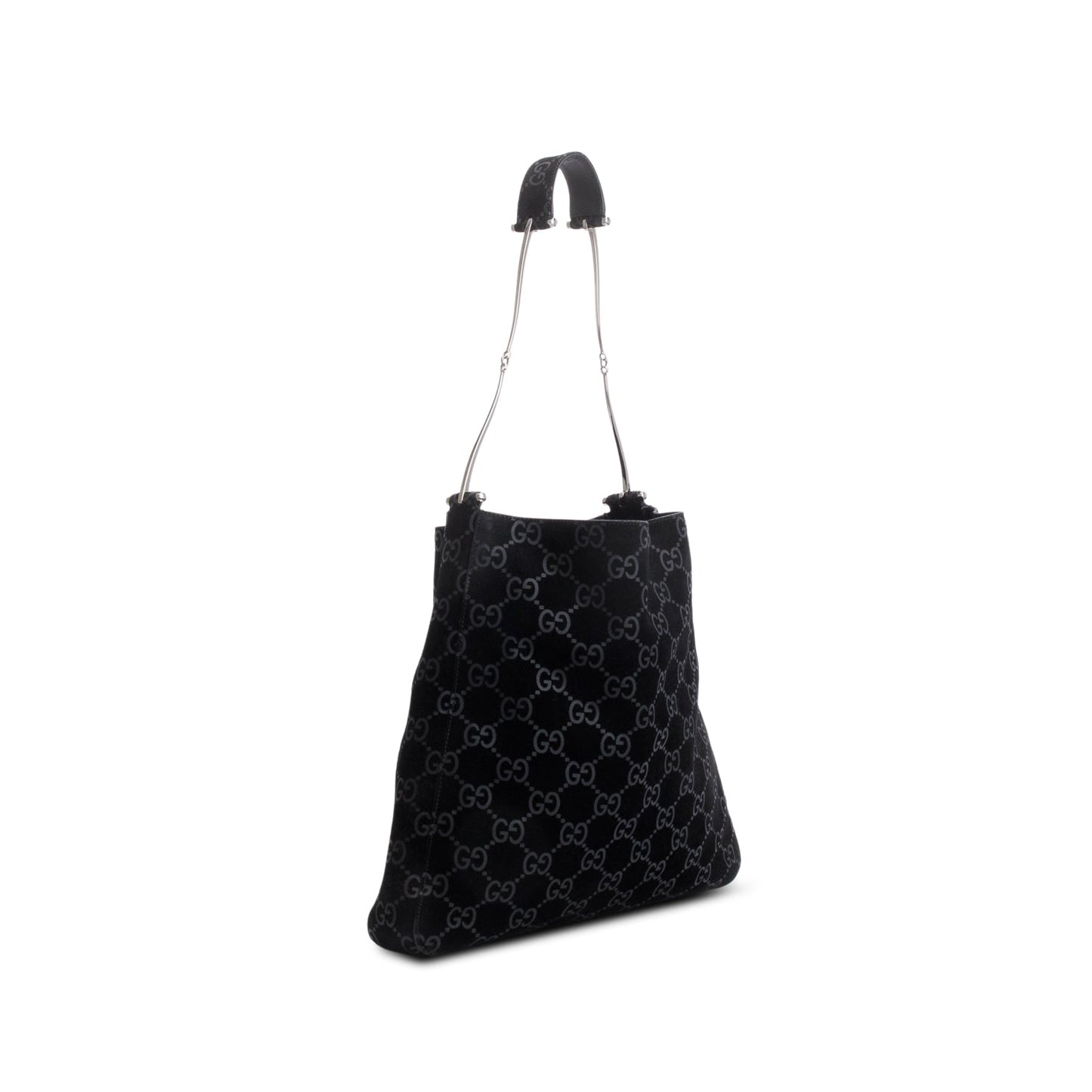 Gucci Black Suede GG Monogram Horsebit Shoulder Bag