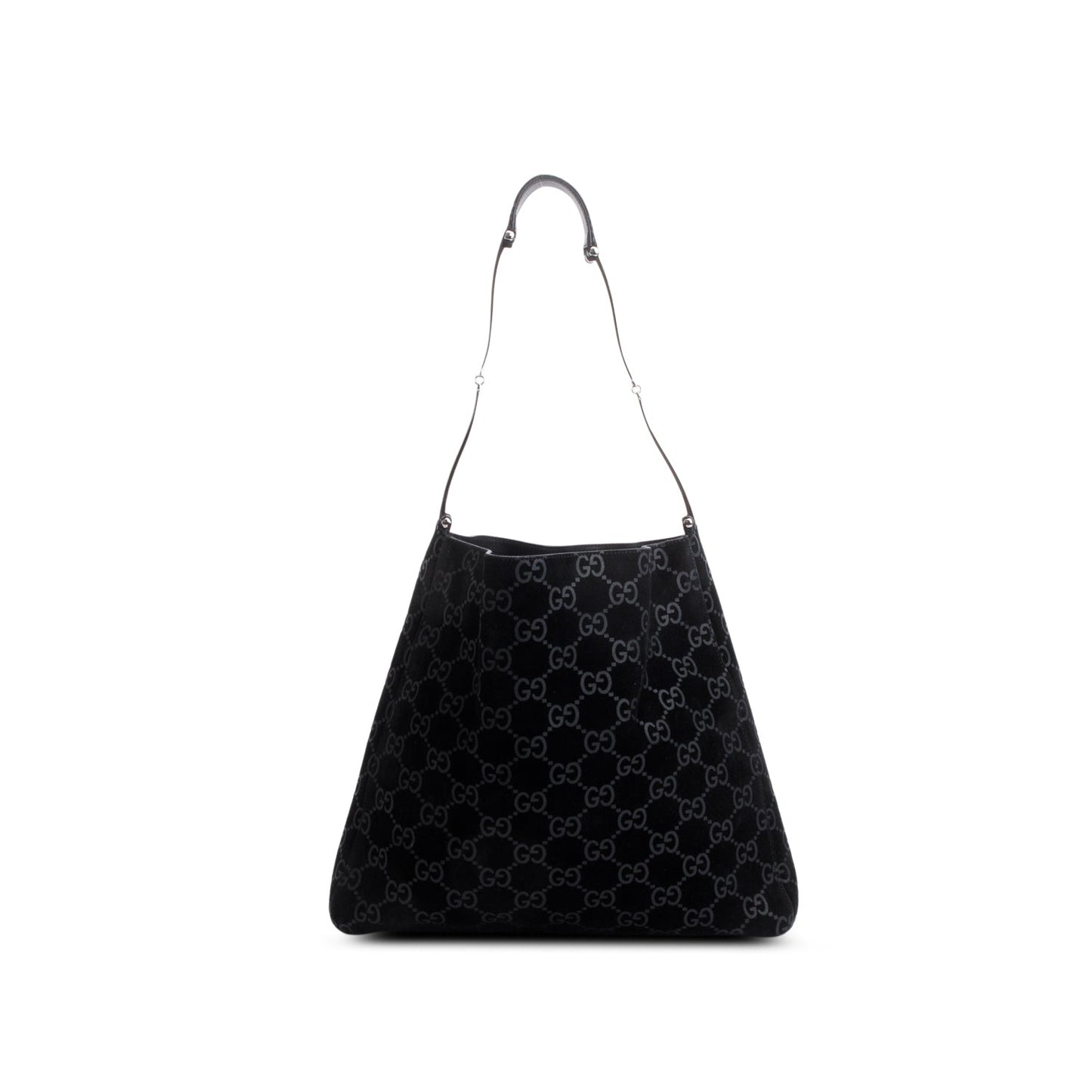 Gucci Black Suede GG Monogram Horsebit Shoulder Bag
