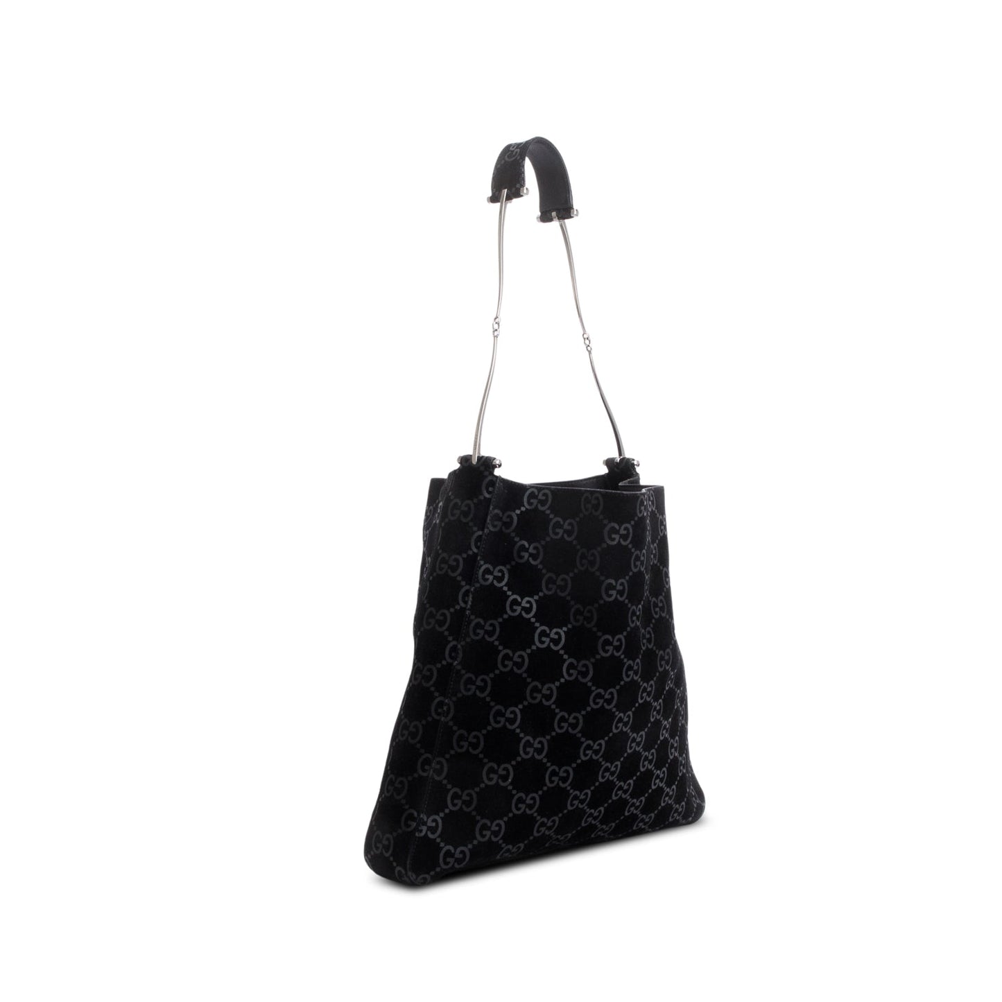 Gucci Black Suede GG Monogram Horsebit Shoulder Bag