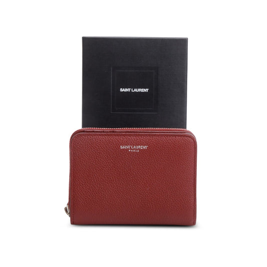 Saint Laurent Burgundy Grain de Poudre Paris Compact Zip Around Wallet