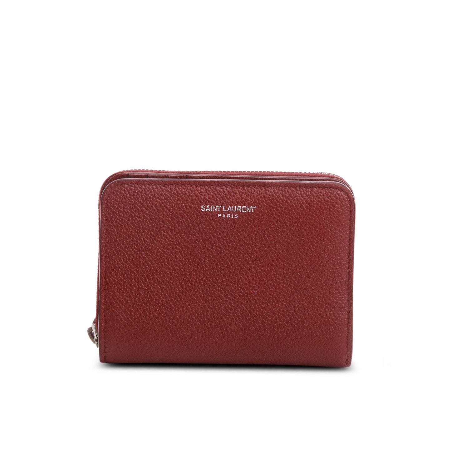 Saint Laurent Burgundy Grain de Poudre Paris Compact Zip Around Wallet
