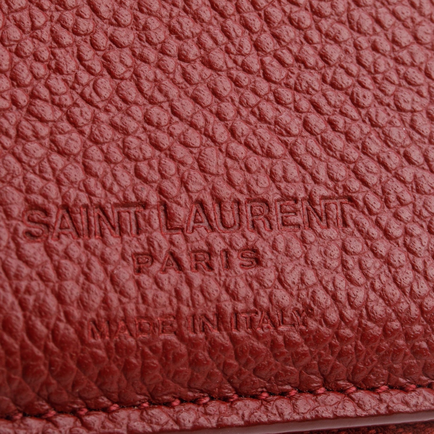 Saint Laurent Burgundy Grain de Poudre Paris Compact Zip Around Wallet