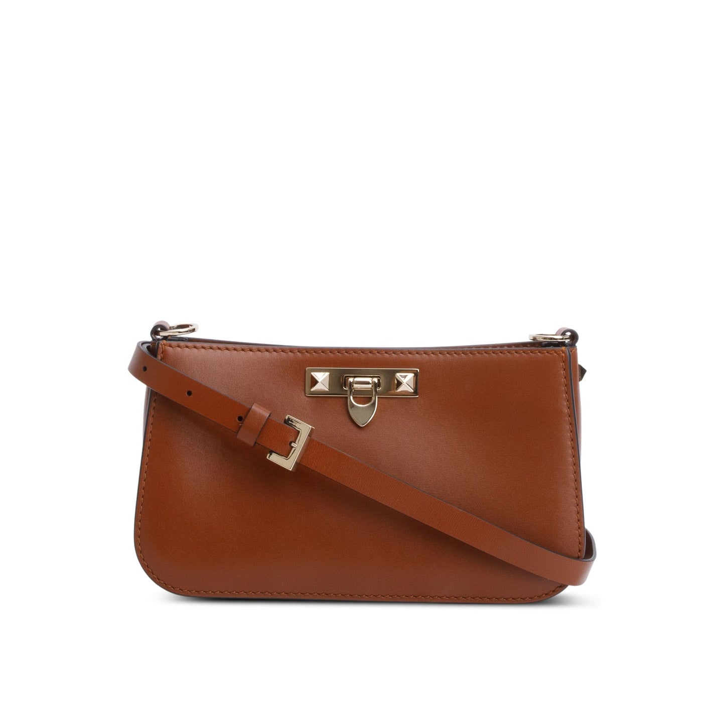 Valentino Brown Calfskin Rockstud Fierce Small Shoulder Bag